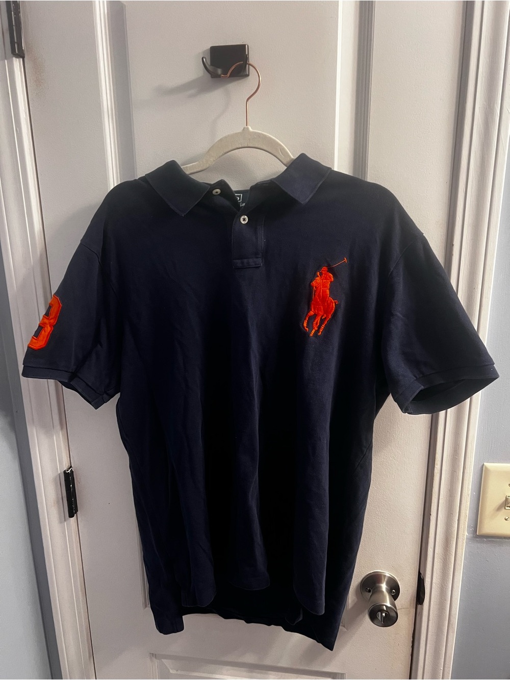 Ralph Lauren Navy Polo with Bright Orange Pony